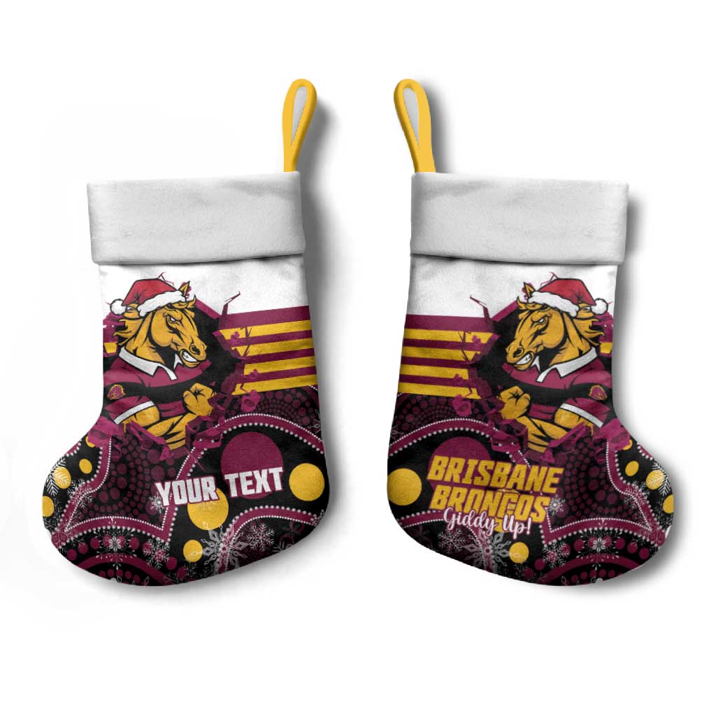 Custom Broncos Rugby Christmas Stocking Brisbane Giddy Up Aboriginal Art - Aussie Hoodie