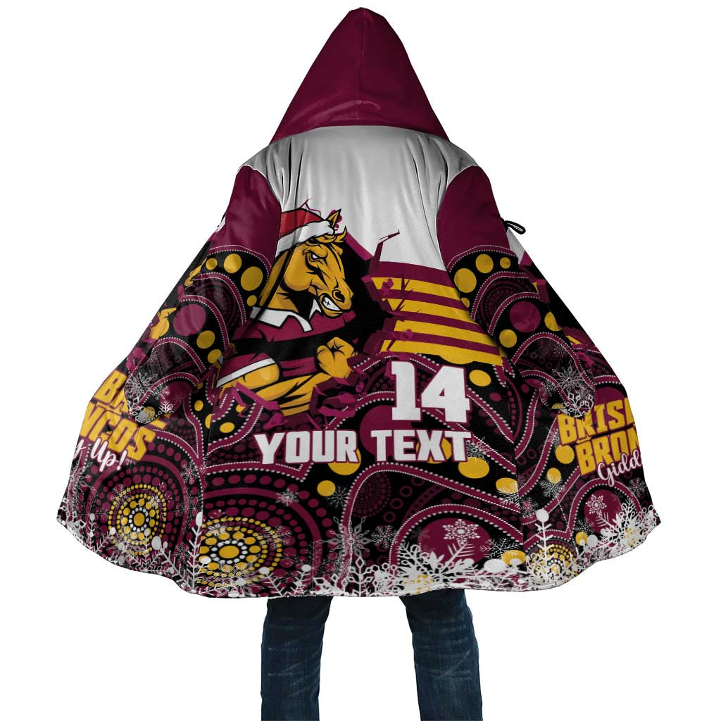 Custom Broncos Rugby Christmas Cloak Brisbane Giddy Up Aboriginal Art - Aussie Hoodie