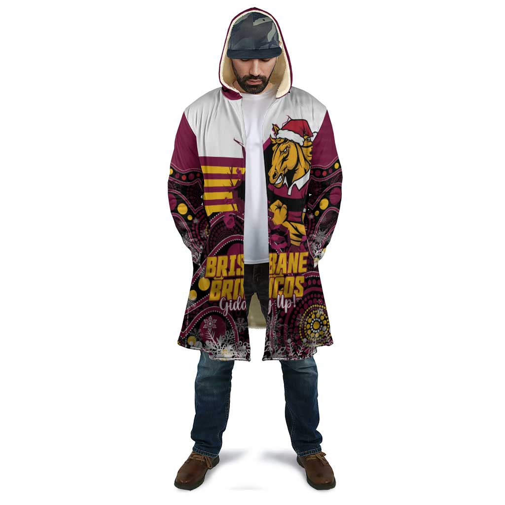 Custom Broncos Rugby Christmas Cloak Brisbane Giddy Up Aboriginal Art - Aussie Hoodie