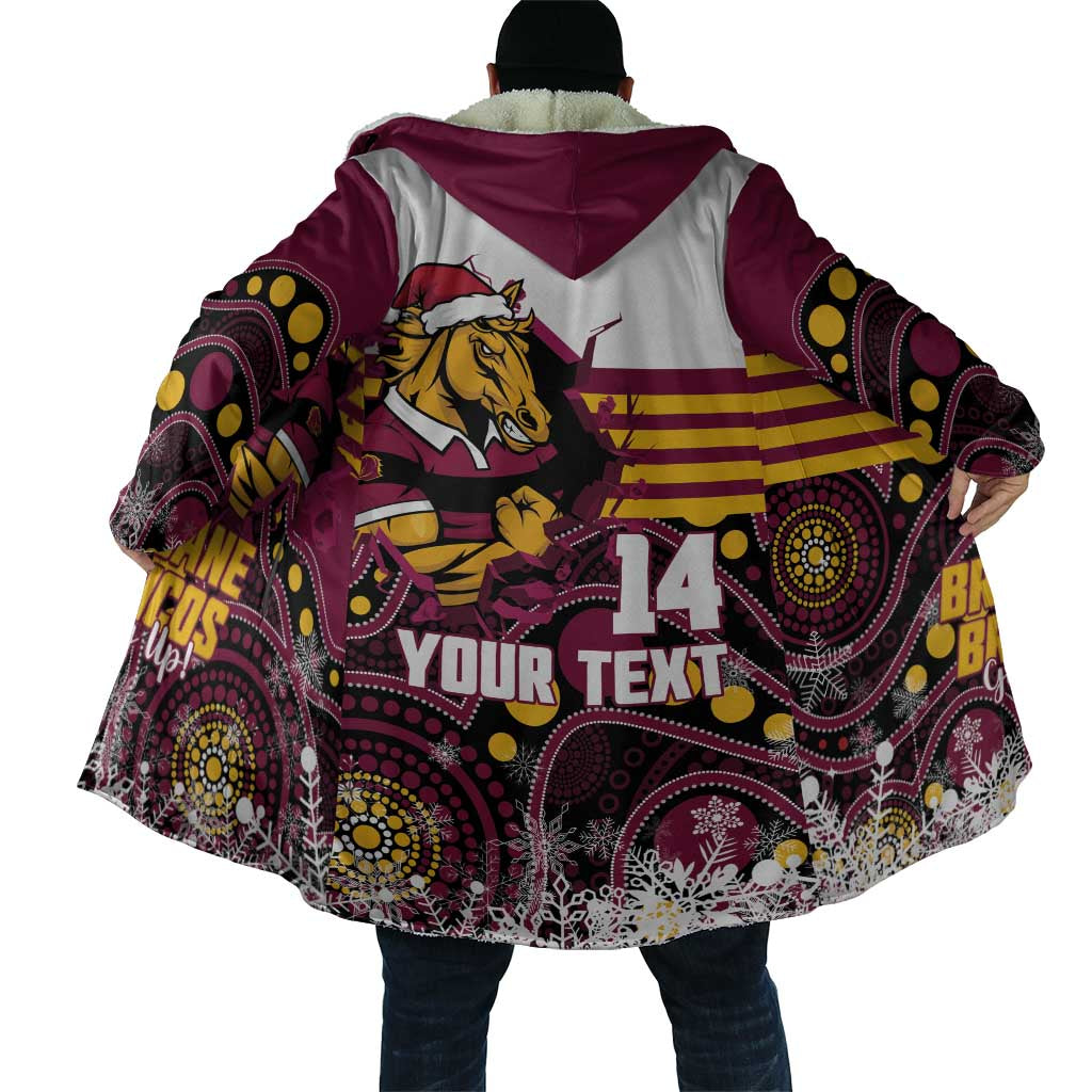 Custom Broncos Rugby Christmas Cloak Brisbane Giddy Up Aboriginal Art - Aussie Hoodie