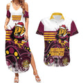Custom Broncos Rugby Christmas Couples Matching Summer Maxi Dress and Hawaiian Shirt Brisbane Giddy Up Aboriginal Art - Aussie Hoodie