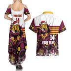 Custom Broncos Rugby Christmas Couples Matching Summer Maxi Dress and Hawaiian Shirt Brisbane Giddy Up Aboriginal Art - Aussie Hoodie