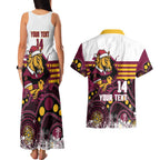 Custom Broncos Rugby Christmas Couples Matching Tank Maxi Dress and Hawaiian Shirt Brisbane Giddy Up Aboriginal Art - Aussie Hoodie