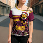 Custom Broncos Rugby Christmas Cross Shoulder Shirt Brisbane Giddy Up Aboriginal Art - Aussie Hoodie