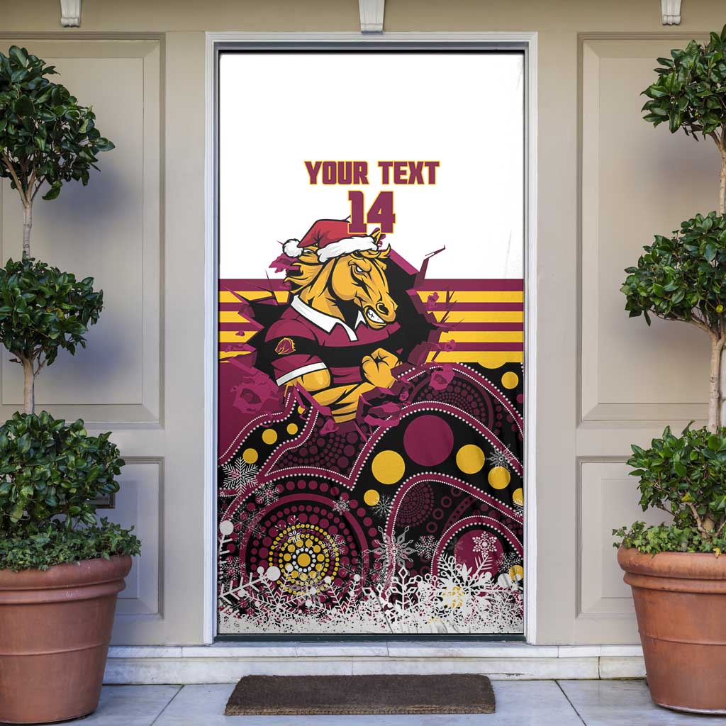 Custom Broncos Rugby Christmas Door Cover Brisbane Giddy Up Aboriginal Art - Aussie Hoodie