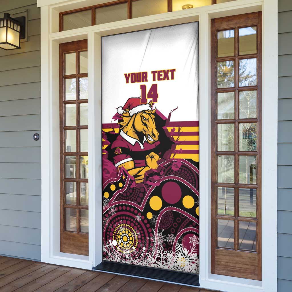 Custom Broncos Rugby Christmas Door Cover Brisbane Giddy Up Aboriginal Art - Aussie Hoodie