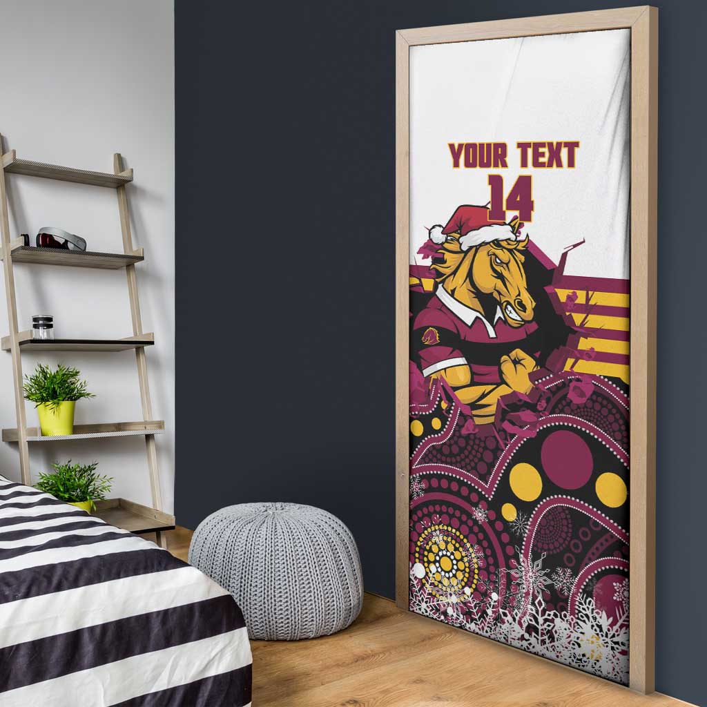 Custom Broncos Rugby Christmas Door Cover Brisbane Giddy Up Aboriginal Art - Aussie Hoodie