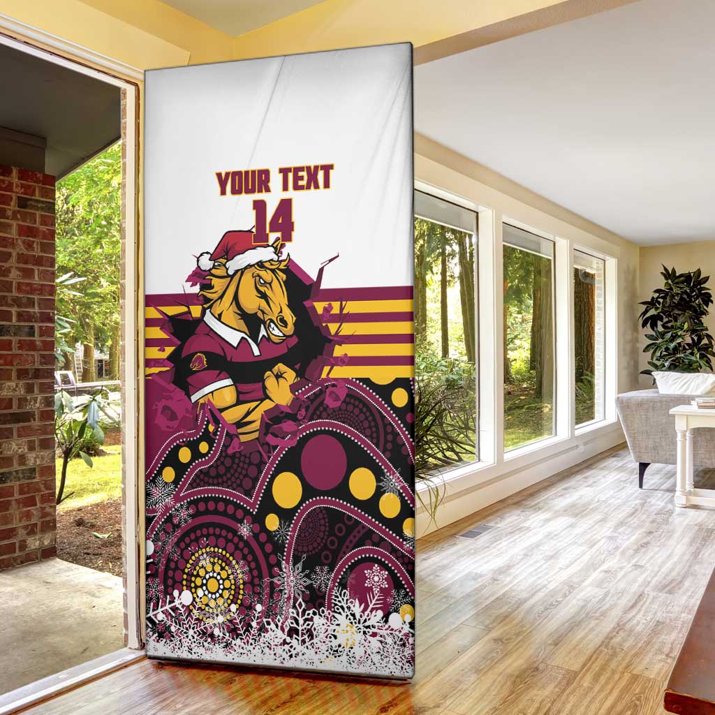 Custom Broncos Rugby Christmas Door Cover Brisbane Giddy Up Aboriginal Art - Aussie Hoodie