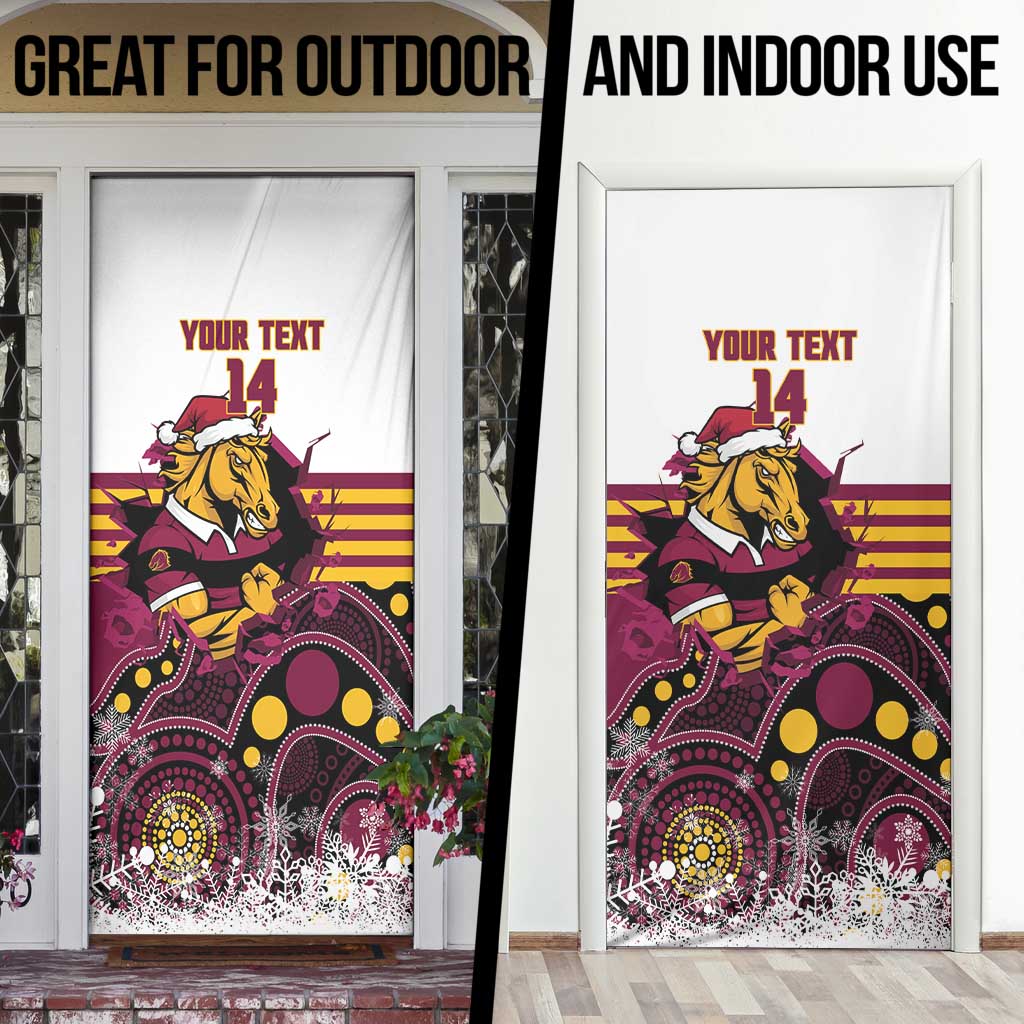 Custom Broncos Rugby Christmas Door Cover Brisbane Giddy Up Aboriginal Art - Aussie Hoodie