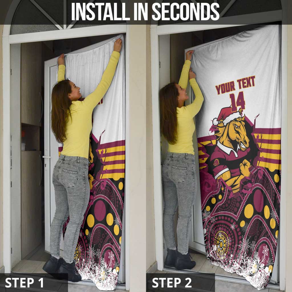Custom Broncos Rugby Christmas Door Cover Brisbane Giddy Up Aboriginal Art - Aussie Hoodie