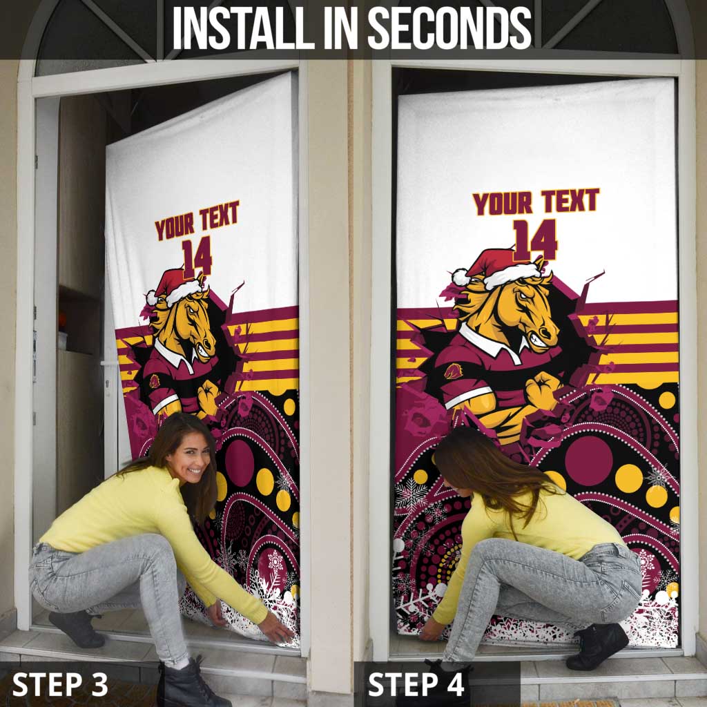 Custom Broncos Rugby Christmas Door Cover Brisbane Giddy Up Aboriginal Art - Aussie Hoodie