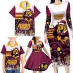 Custom Broncos Rugby Christmas Family Matching Long Sleeve Bodycon Dress and Hawaiian Shirt Brisbane Giddy Up Aboriginal Art - Aussie Hoodie