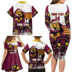 Custom Broncos Rugby Christmas Family Matching Long Sleeve Bodycon Dress and Hawaiian Shirt Brisbane Giddy Up Aboriginal Art - Aussie Hoodie