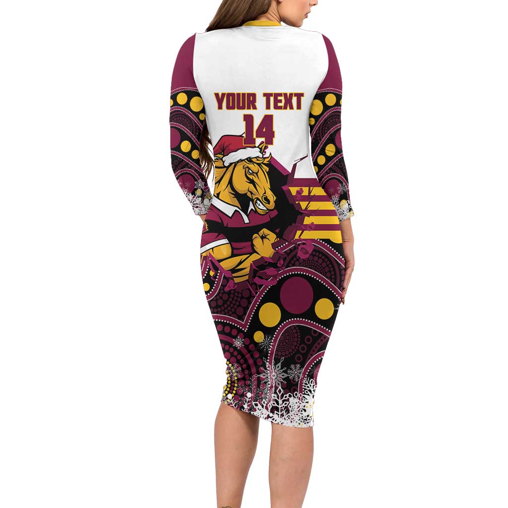 Custom Broncos Rugby Christmas Family Matching Long Sleeve Bodycon Dress and Hawaiian Shirt Brisbane Giddy Up Aboriginal Art - Aussie Hoodie