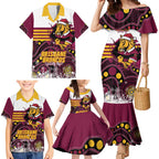 Custom Broncos Rugby Christmas Family Matching Mermaid Dress and Hawaiian Shirt Brisbane Giddy Up Aboriginal Art - Aussie Hoodie