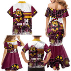 Custom Broncos Rugby Christmas Family Matching Mermaid Dress and Hawaiian Shirt Brisbane Giddy Up Aboriginal Art - Aussie Hoodie
