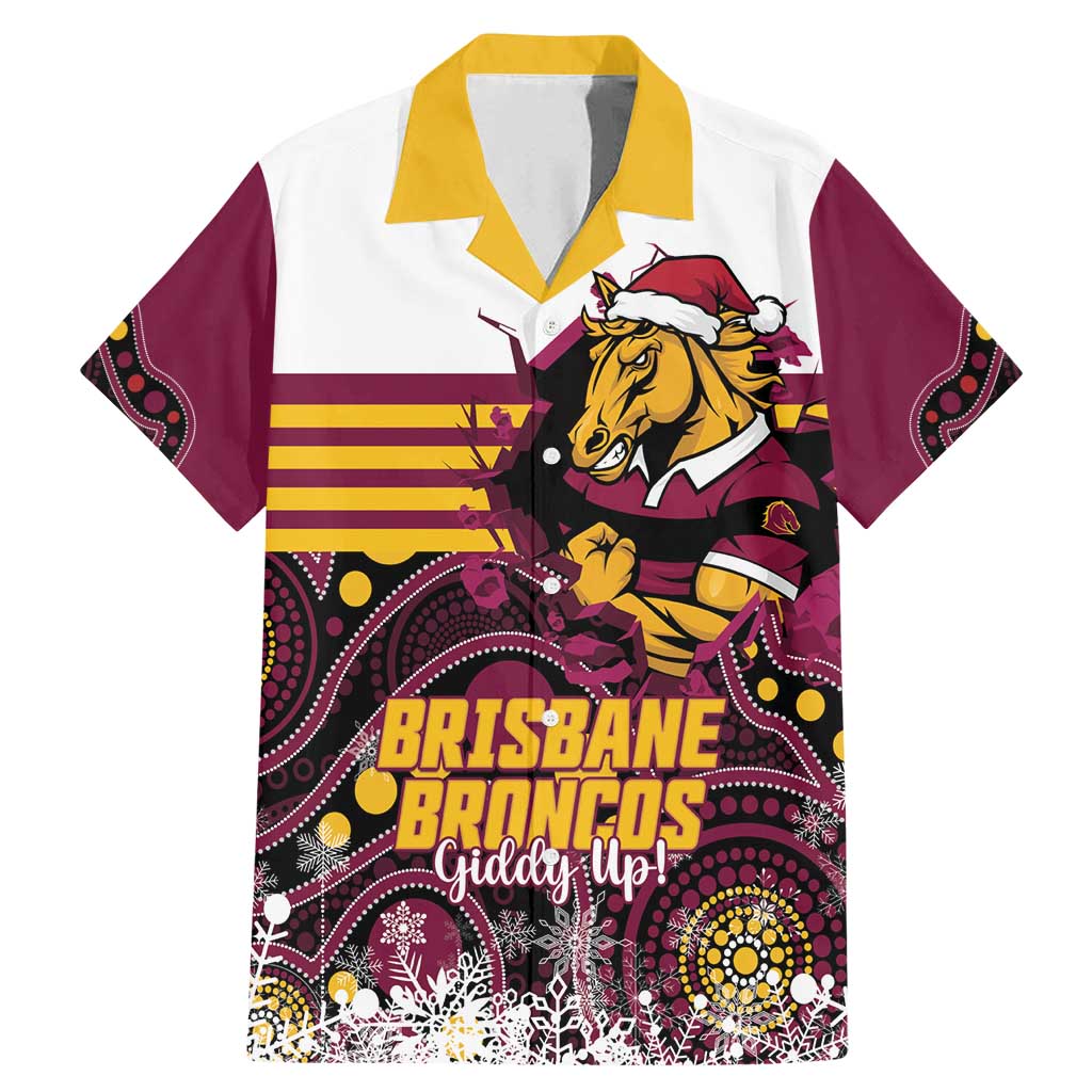 Custom Broncos Rugby Christmas Family Matching Mermaid Dress and Hawaiian Shirt Brisbane Giddy Up Aboriginal Art - Aussie Hoodie