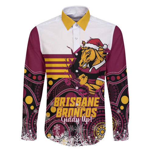 Custom Broncos Rugby Christmas Family Matching Mermaid Dress and Hawaiian Shirt Brisbane Giddy Up Aboriginal Art - Aussie Hoodie