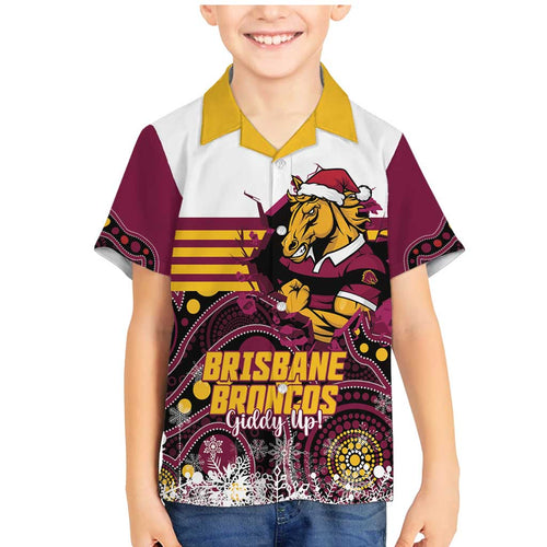 Custom Broncos Rugby Christmas Family Matching Mermaid Dress and Hawaiian Shirt Brisbane Giddy Up Aboriginal Art - Aussie Hoodie