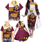 Custom Broncos Rugby Christmas Family Matching Off The Shoulder Long Sleeve Dress and Hawaiian Shirt Brisbane Giddy Up Aboriginal Art - Aussie Hoodie