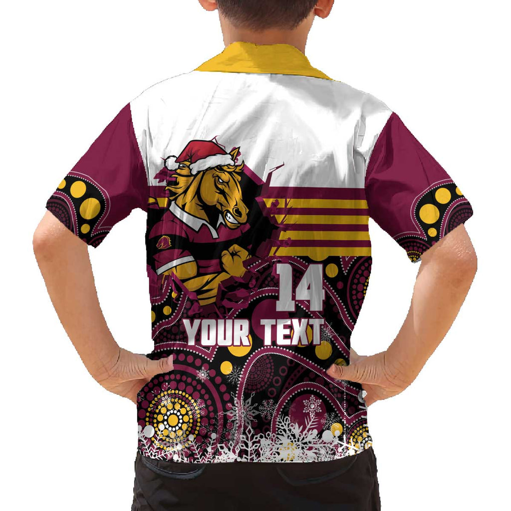Custom Broncos Rugby Christmas Family Matching Off The Shoulder Long Sleeve Dress and Hawaiian Shirt Brisbane Giddy Up Aboriginal Art - Aussie Hoodie
