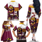 Custom Broncos Rugby Christmas Family Matching Off The Shoulder Long Sleeve Dress and Hawaiian Shirt Brisbane Giddy Up Aboriginal Art - Aussie Hoodie