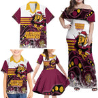 Custom Broncos Rugby Christmas Family Matching Off Shoulder Maxi Dress and Hawaiian Shirt Brisbane Giddy Up Aboriginal Art - Aussie Hoodie
