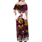 Custom Broncos Rugby Christmas Family Matching Off Shoulder Maxi Dress and Hawaiian Shirt Brisbane Giddy Up Aboriginal Art - Aussie Hoodie