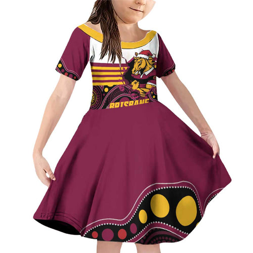 Custom Broncos Rugby Christmas Family Matching Off Shoulder Short Dress and Hawaiian Shirt Brisbane Giddy Up Aboriginal Art - Aussie Hoodie