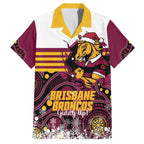 Custom Broncos Rugby Christmas Family Matching Off Shoulder Short Dress and Hawaiian Shirt Brisbane Giddy Up Aboriginal Art - Aussie Hoodie