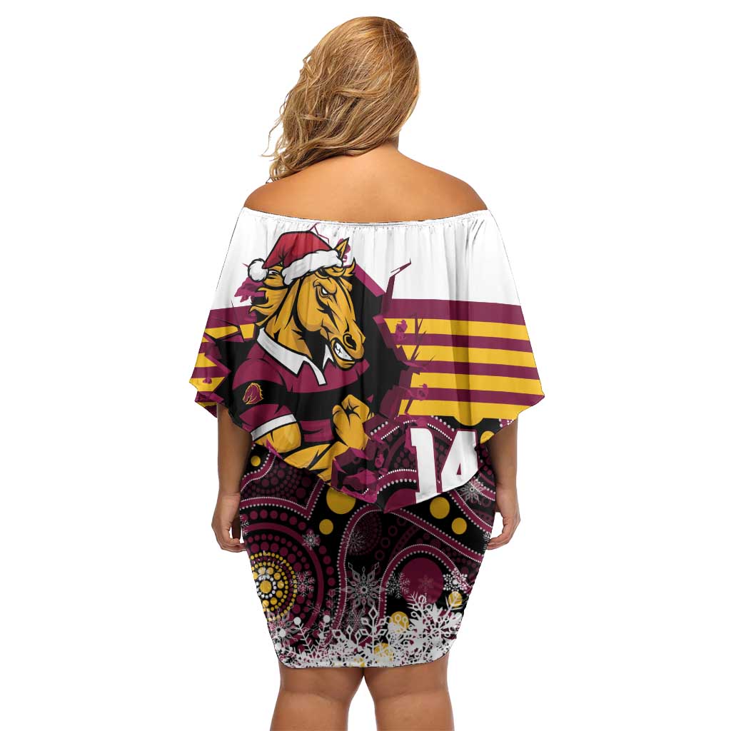 Custom Broncos Rugby Christmas Family Matching Off Shoulder Short Dress and Hawaiian Shirt Brisbane Giddy Up Aboriginal Art - Aussie Hoodie