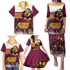 Custom Broncos Rugby Christmas Family Matching Puletasi and Hawaiian Shirt Brisbane Giddy Up Aboriginal Art - Aussie Hoodie