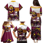 Custom Broncos Rugby Christmas Family Matching Puletasi and Hawaiian Shirt Brisbane Giddy Up Aboriginal Art - Aussie Hoodie