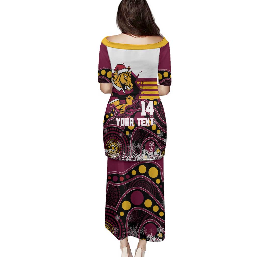 Custom Broncos Rugby Christmas Family Matching Puletasi and Hawaiian Shirt Brisbane Giddy Up Aboriginal Art - Aussie Hoodie
