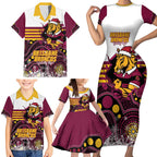 Custom Broncos Rugby Christmas Family Matching Short Sleeve Bodycon Dress and Hawaiian Shirt Brisbane Giddy Up Aboriginal Art - Aussie Hoodie