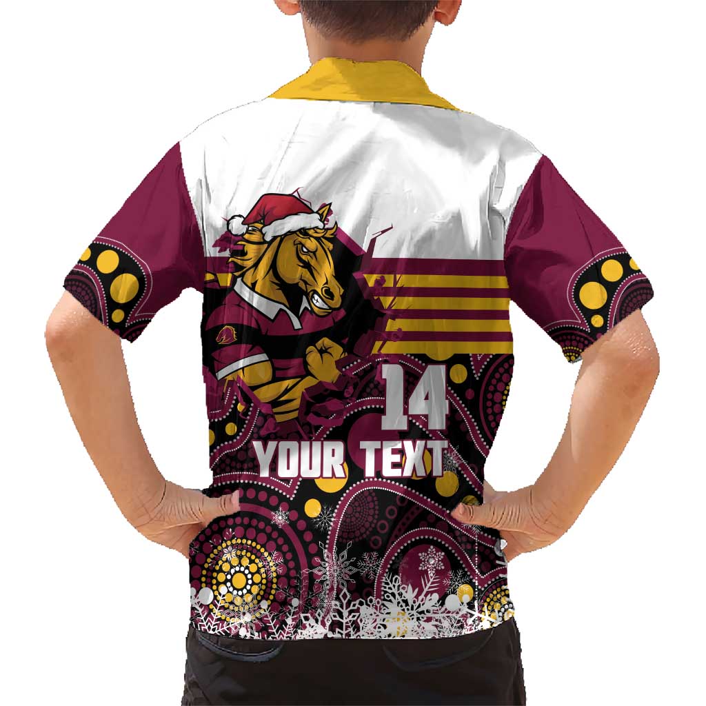 Custom Broncos Rugby Christmas Family Matching Short Sleeve Bodycon Dress and Hawaiian Shirt Brisbane Giddy Up Aboriginal Art - Aussie Hoodie
