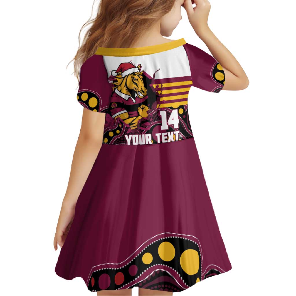 Custom Broncos Rugby Christmas Family Matching Short Sleeve Bodycon Dress and Hawaiian Shirt Brisbane Giddy Up Aboriginal Art - Aussie Hoodie