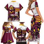 Custom Broncos Rugby Christmas Family Matching Short Sleeve Bodycon Dress and Hawaiian Shirt Brisbane Giddy Up Aboriginal Art - Aussie Hoodie