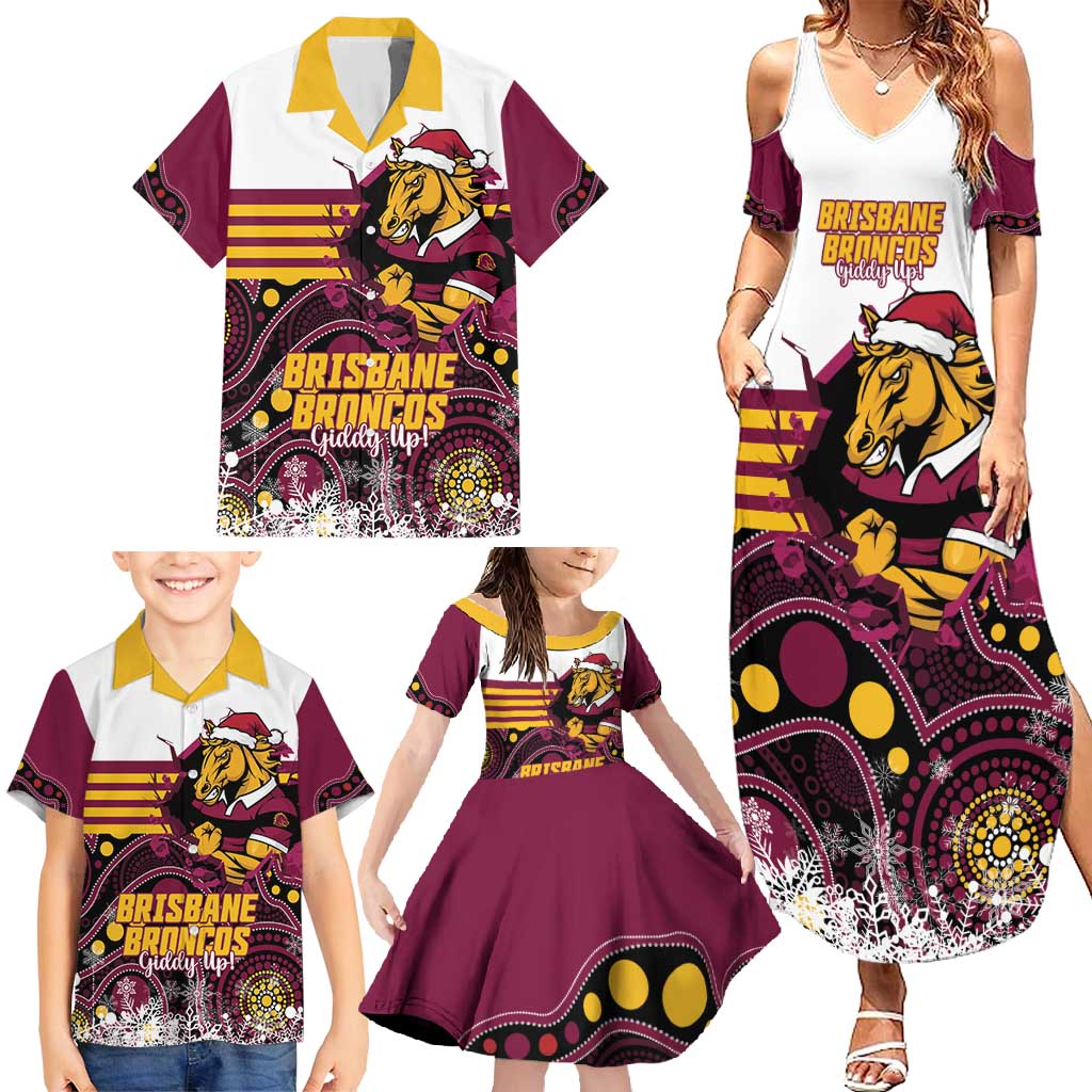 Custom Broncos Rugby Christmas Family Matching Summer Maxi Dress and Hawaiian Shirt Brisbane Giddy Up Aboriginal Art - Aussie Hoodie