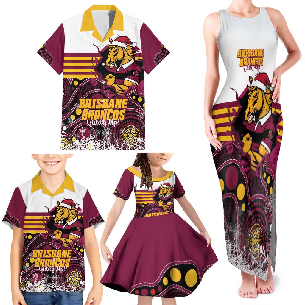 Custom Broncos Rugby Christmas Family Matching Tank Maxi Dress and Hawaiian Shirt Brisbane Giddy Up Aboriginal Art - Aussie Hoodie