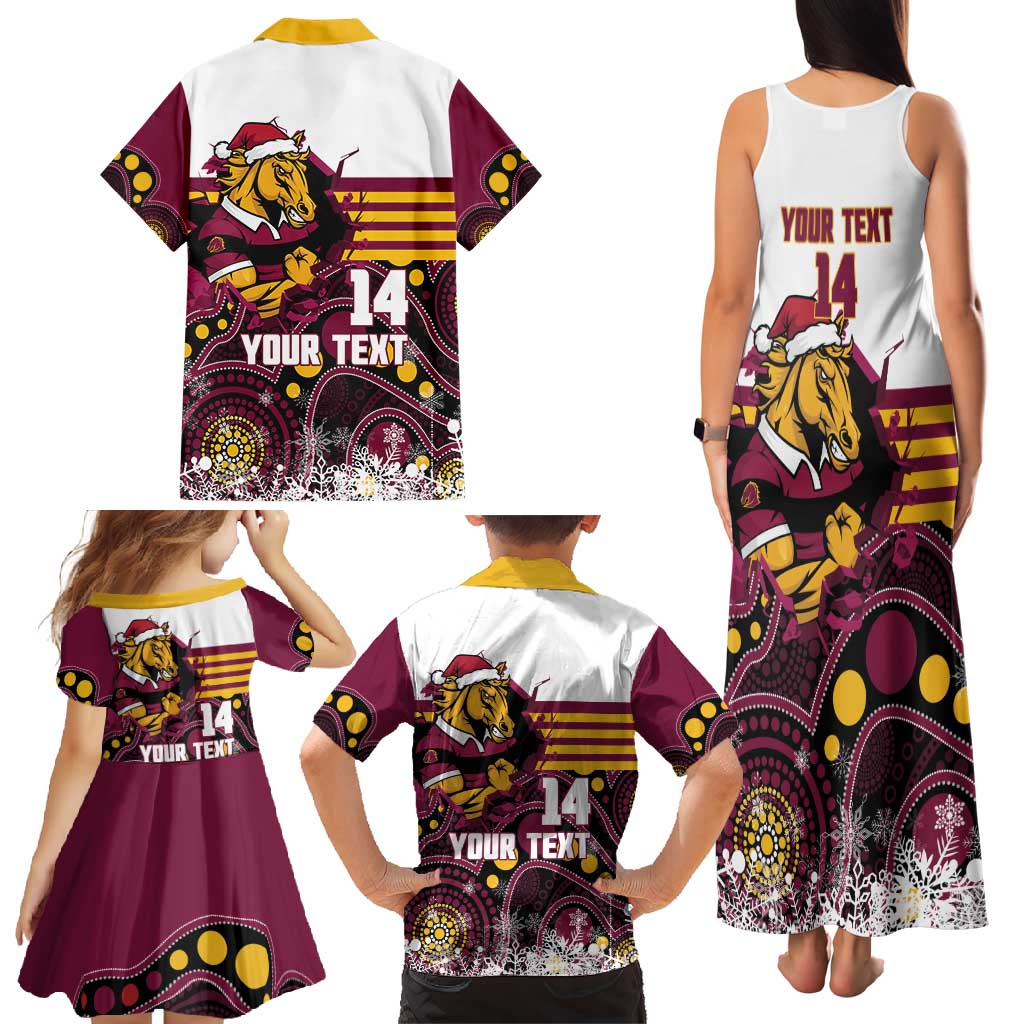 Custom Broncos Rugby Christmas Family Matching Tank Maxi Dress and Hawaiian Shirt Brisbane Giddy Up Aboriginal Art - Aussie Hoodie