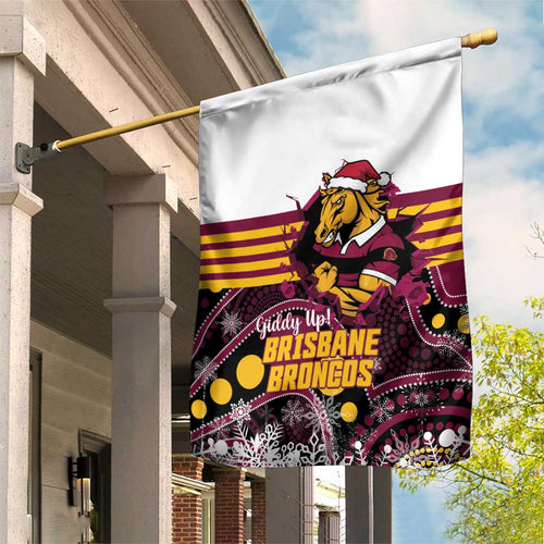 Broncos Rugby Christmas Garden Flag Brisbane Giddy Up Aboriginal Art - Aussie Hoodie