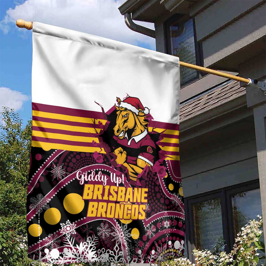 Broncos Rugby Christmas Garden Flag Brisbane Giddy Up Aboriginal Art - Aussie Hoodie
