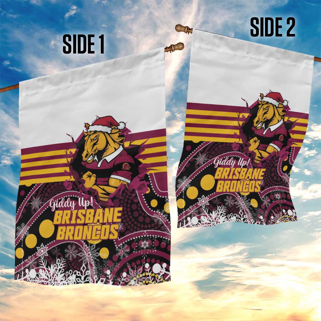 Broncos Rugby Christmas Garden Flag Brisbane Giddy Up Aboriginal Art - Aussie Hoodie