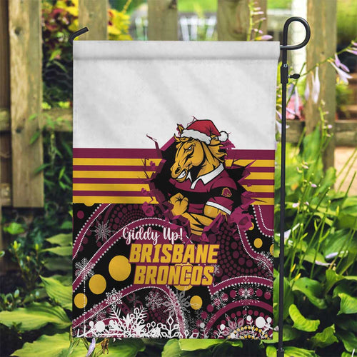 Broncos Rugby Christmas Garden Flag Brisbane Giddy Up Aboriginal Art - Aussie Hoodie