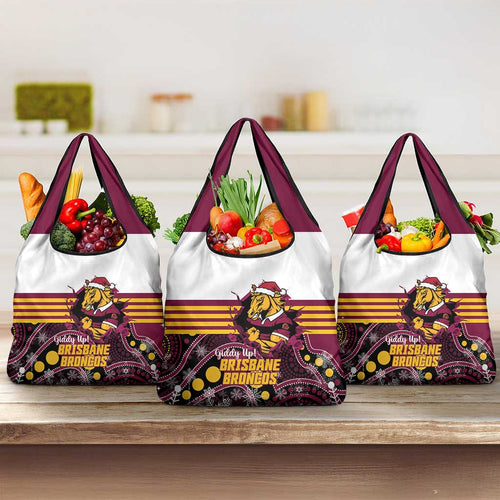 Broncos Rugby Christmas Grocery Bag Brisbane Giddy Up Aboriginal Art - Aussie Hoodie
