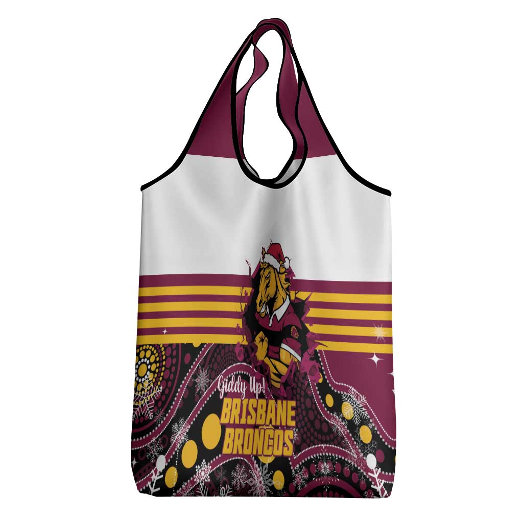 Broncos Rugby Christmas Grocery Bag Brisbane Giddy Up Aboriginal Art - Aussie Hoodie