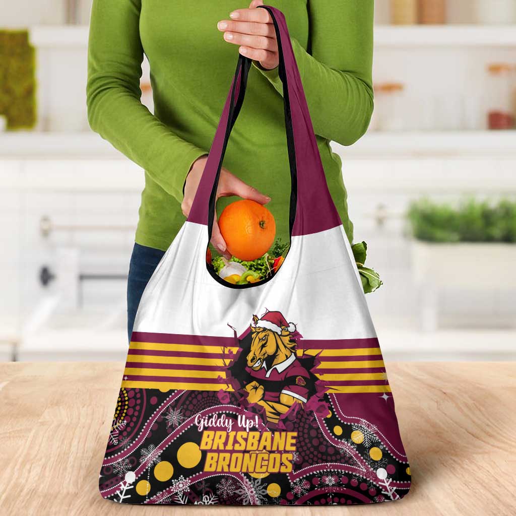 Broncos Rugby Christmas Grocery Bag Brisbane Giddy Up Aboriginal Art - Aussie Hoodie