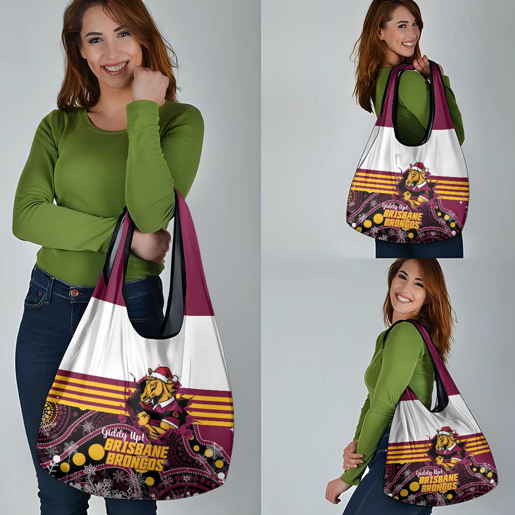 Broncos Rugby Christmas Grocery Bag Brisbane Giddy Up Aboriginal Art - Aussie Hoodie