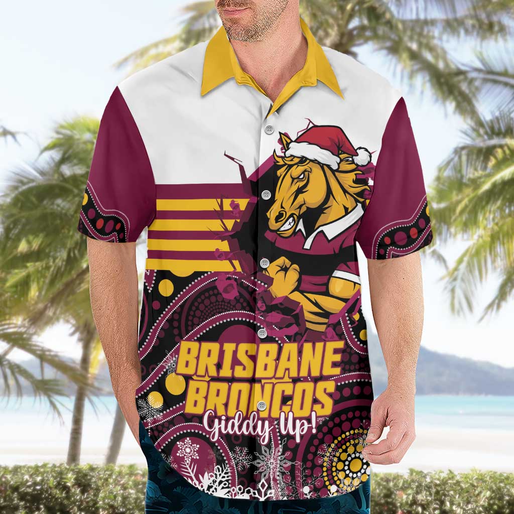 Custom Broncos Rugby Christmas Hawaiian Shirt Brisbane Giddy Up Aboriginal Art - Aussie Hoodie